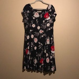 A-line Navy with floral pattern dress